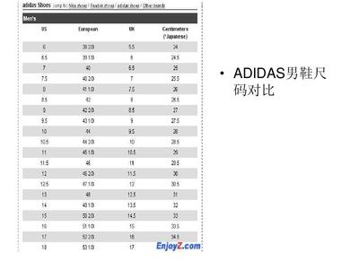 adidas衣服尺码对照表