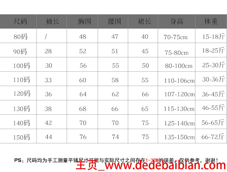 小孩身高穿衣服尺码表