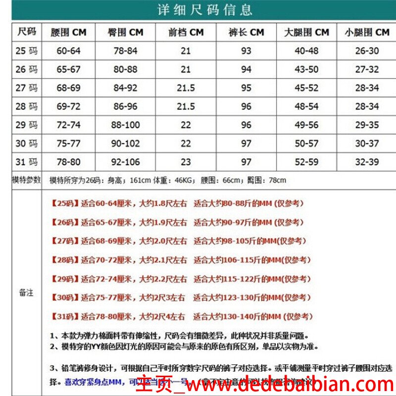 25码的裤子腰围是多少